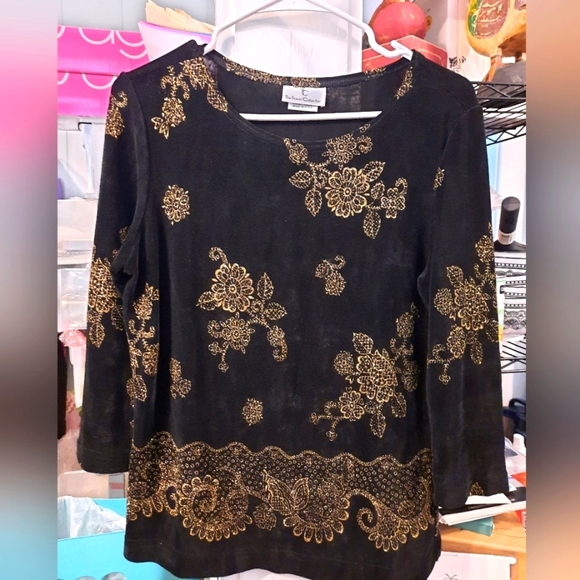 The Travelers Collection 3 Pc Set Black and Gold Floral Kimono,pants,top - Picture 6 of 16